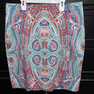 Jones New York Size 10‎ Pencil Skirt Knee Length  Aqua Blue Red Paisley